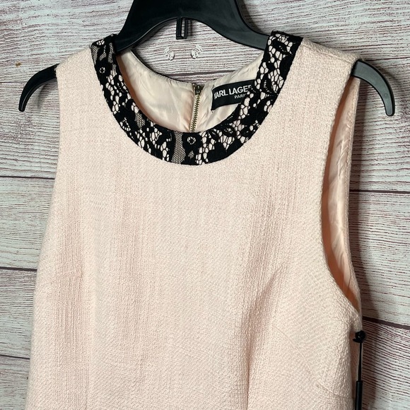 Karl Lagerfeld Paris Flounce Lace Trim Tweed Sheath Dress Blush New Size 8 - Picture 7 of 9